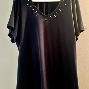 Karen Scott Black Embellished Short Sleeve Blouse